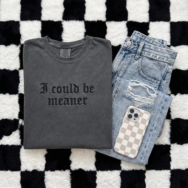Embroidered Comfort Colors® I Could Be Meaner TShirt, Funny Shirt For Women, Sarcasm Tee, Funny Quote Oversized Shirt, Gift for Her