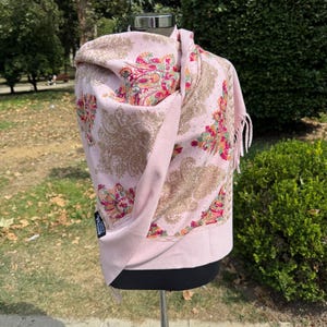 Pink Embroidered Shawl Scarf-Wool Scarf Lambswool,Hand Made Shawl Scarf,Cashmere Shawl, Evening Shawl,Women Shawl,Luxury Shawl,Gift for Her