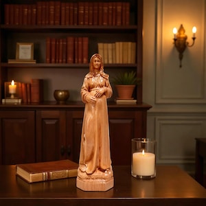 Pregnant Virgin Mary Wooden Statue – Handcarved Our Lady Figurine, Catholic Gift for Easter, Christmas, Mothers Day & Wedding Decor