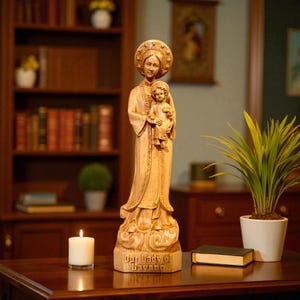 Our Lady of La Vang Statue, Fine Hand-Carved Virgin Mary, Child Jesus | Traditional Catholic Art for Home Altar, Prayer Room, Christmas Gift