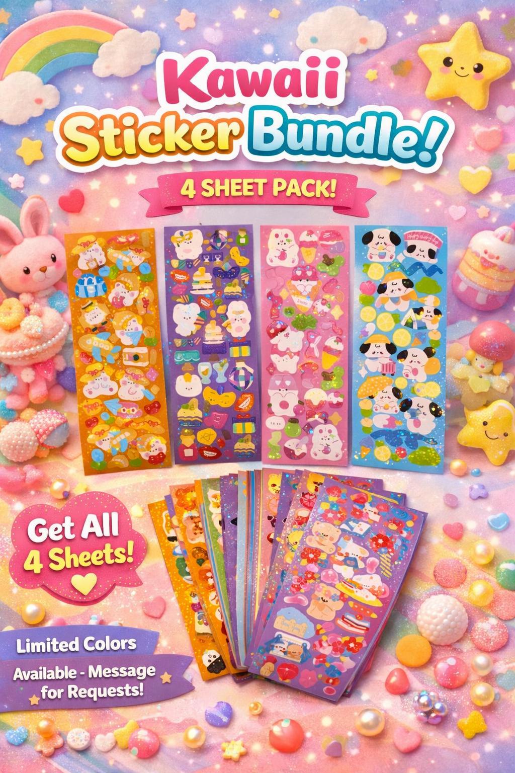 Kawaii Sticker Bundle | Cute Sticker Sheets | 4 Sheet Sticker Pack ...