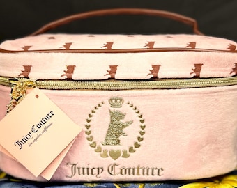 Juicy Couture Pink Velour Train Case / Makeup Bag – Vintage Y2K Juicy Cosmetic Case w/ Gold Zipper & Crown Logo – New With Tags