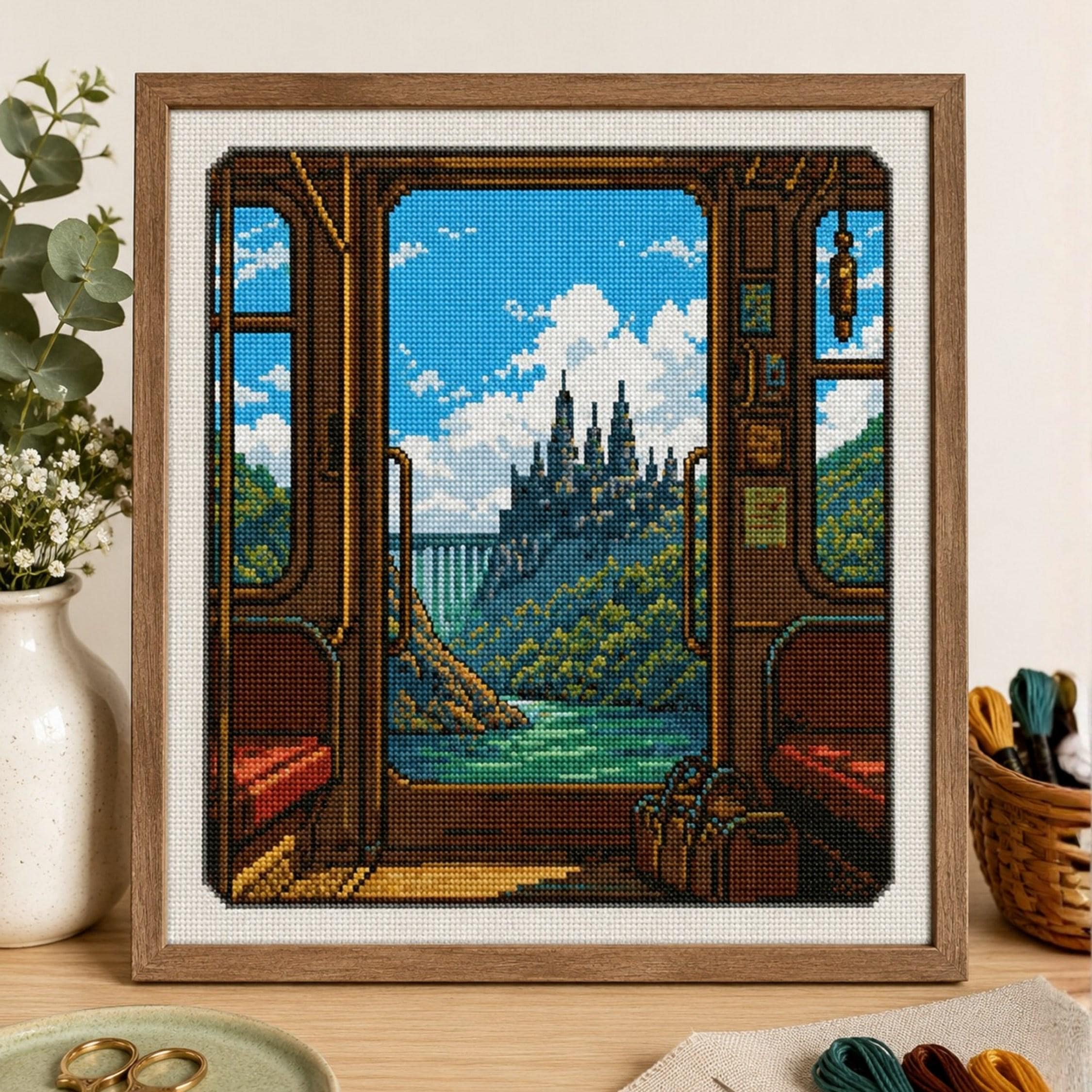 Wizard Train Window | Cross Stitch Pattern — Dark Academia Fantasy Embroidery PDF 200x200 Instant Download Bookish Cottagecore Stitcher Gift