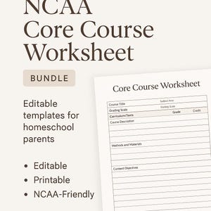 NCAA Core Course Worksheet, Editable Template (Digital Download) image 2