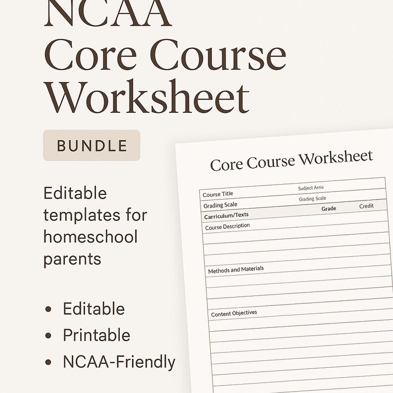NCAA Core Course Worksheet, Editable Template (Digital Download) image 3