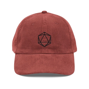 DnD d20 Corduroy Baseball Cap | Embroidered Dice Dad Hat | Dungeons & Dragons Gift, TTRPG Accessories, Tabletop Gamer Streetwear