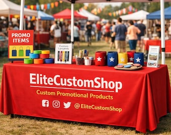 Custom Red Tablecloth with Logo, Trade Show, Craft Fair, Farmers Market, Festival Booth Display, Vendor Event Branding Table Cover