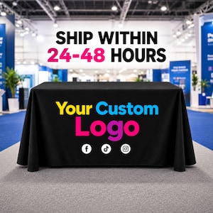 Custom Table cloth with logo for trade show pop up shop craft fair wedding banquet vendor events table cover, personalized table throw cover