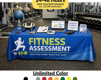 Personalisierte Tischdecke für Fitness Meter mit Logo Gesundheitscheck Standabdeckung für Fitnessstudio, Wellnessveranstaltungen und Screening-Gesundheitslager