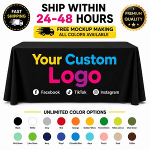 Custom Table cloth with your logo for trade show pop up shop craft shows wedding banquet vendor events table cover, Personalized table throw