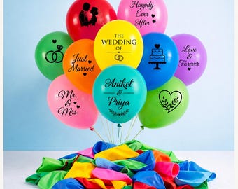 Benutzerdefinierte Hochzeitsballons mit Paarnamen und Hochzeitsgrafiken, personalisiertes Brautpartydekor, Just Married Party-Empfangszubehör