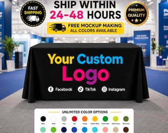 Custom Table cloth with your logo for trade shows pop up shop craft fair wedding banquet vendor events table cover, personalized table throw