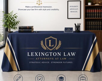 Custom Tablecloth for Law Firm Institution, Branded Table Throw for Corporate Events, Attorney Expo Display Cover with Logo