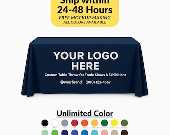 Custom Table Cover for Trade Shows Event | Personalized Table Cloth with Logo | Custom Printed Table throw for Vendor Booth Business Display