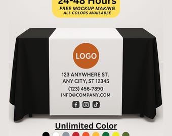 Custom Logo Table Runner for Trade Shows | Personalized Business Table Banner | Brand Display TableCloth Market Booths Vendor Events