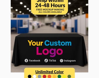 Custom Tablecloth with Your Logo for Trade Show Pop Up Shop Craft Shows Wedding Banquet Vendor events Table Throw, Personalized Table Cover
