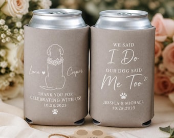 Benutzerdefinierte Hund Hochzeit Dosenkühler, personalisierte Haustier Illustration, benutzerdefinierte Paar Namen & Hochzeitsdatum Druck, Hundeliebhaber Hochzeit Gunst Hand gezeichnet