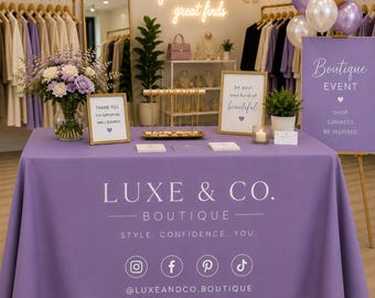Custom Boutique Event Table Throw Cover for Vendor Booth, Trade Show Tablecloth with Logo, Business Branding Display Decor