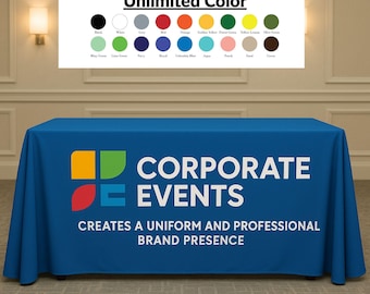 Nappe avec logo personnalisé pour événements d'entreprise - Nappe imprimée en couleur - Nappe pour salon professionnel - Nappe pour pop-up