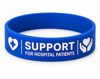 Benutzerdefinierte Silikon-Armbänder für die Unterstützung von Krankenhausbedürftigen, medizinische Armbänder, Charity Fundraiser Bands, benutzerdefinierte Logo-Gummi-Armbänder