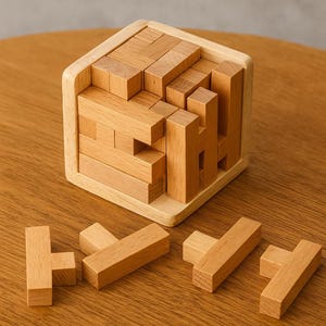 Rompecabezas de madera 3D Luban Lock / Juguete de 25 piezas con bloques en T / Cubo clásico para niños y adultos / Juego mental