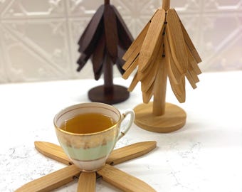 Wooden Tree Trivet Set | Heat Resistant Pot Holders | Natural Table Mats & Coasters | Decorative Wood Kitchen Decor