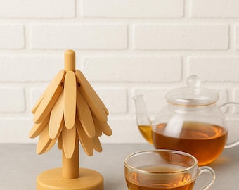 Wooden Tree Trivet Set | Heat Resistant Pot Holders | Natural Table Mats & Coasters | Decorative Wood Kitchen Decor