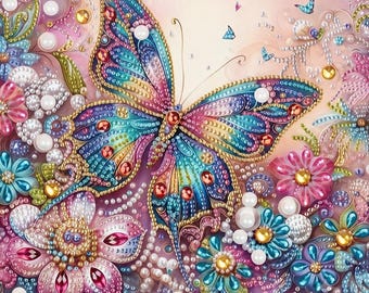 Motyl - zestaw do malowania diamentami 5D DIY z częściowym, specjalnym wierceniem. Wymiary 30 cm x 30 cm.