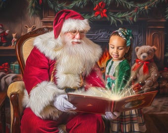 Painterly Santa Photoshop Action Set: Christmas Photo Editing Tools + Magic Overlays