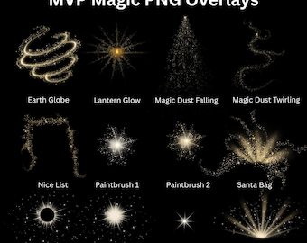 Magic Santa PNG Overlays — 12 Holiday Sparkle Effects for Photographers — Add Magical finish to Christmas Photos