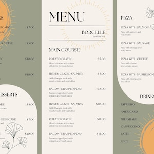 Modern Restaurant Menu Template | Editable Canva Menu | Printable Cafe & Bistro Menu Design