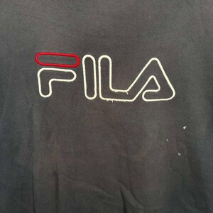 Vintage 90s FILA Hoodie XL Navy Blue Embroidered Logo Pullover Sweatshirt afbeelding 2