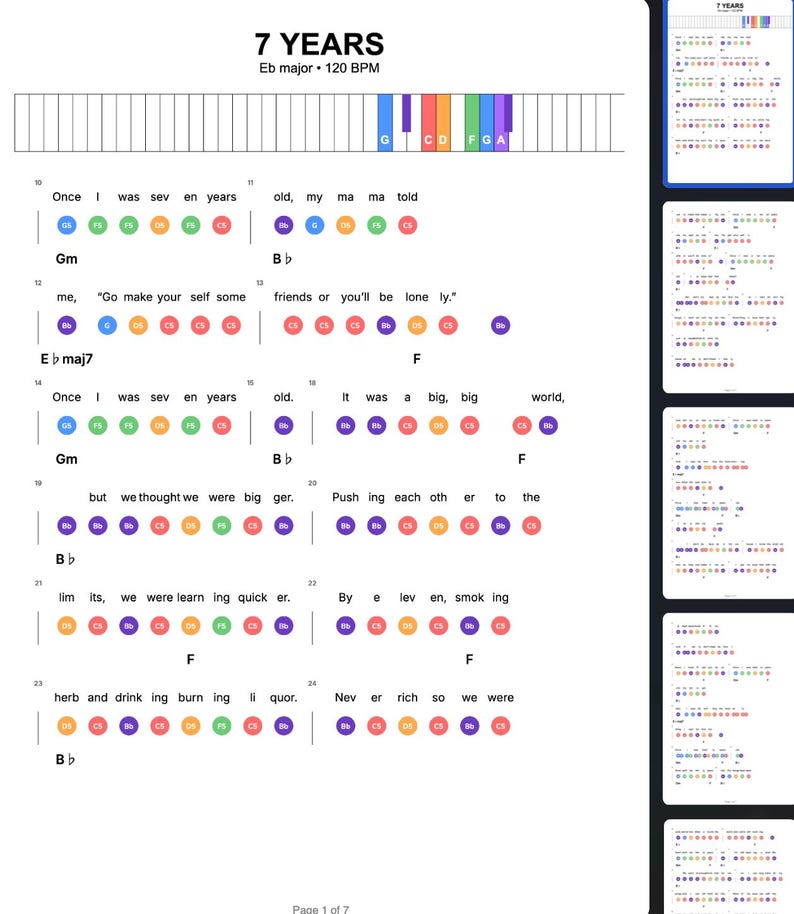 7 Years – Easy Piano Lead Sheet | Notes + Lyrics + Chords | Beginner ...