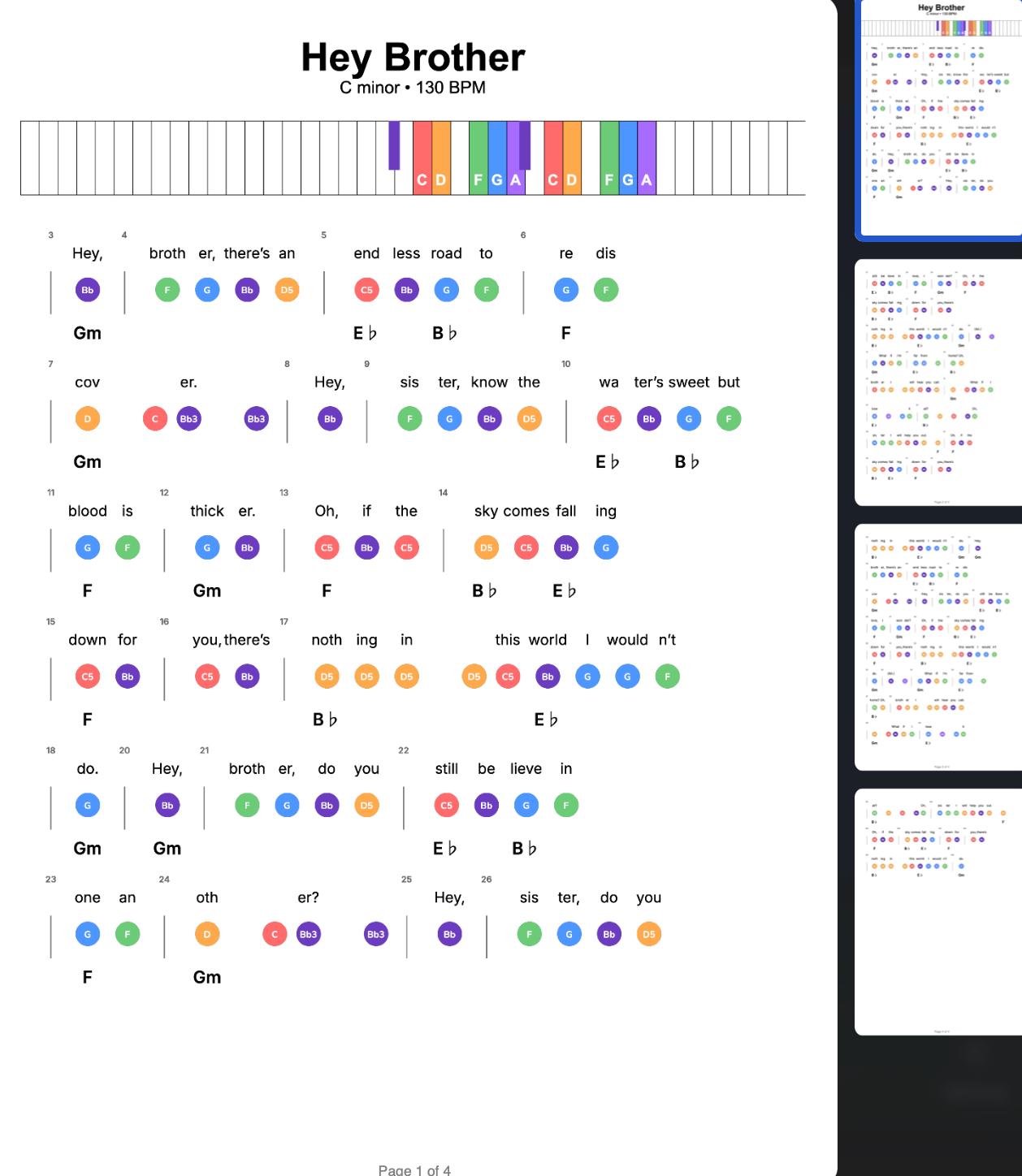 Hey Brother Notes Hey Brother – Easy Piano Lead Sheet | Notes + Lyrics + Chords ...