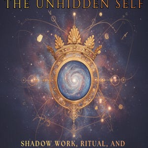 May include: A book cover with the title "VENUS" in gold lettering. The subtitle reads "THE UNHIDDEN SELF." The cover features a gold-framed circular design with a galaxy image, a crown, and the text "SHADOW WORK, RITUAL, AND THE RETURN TO THE ABANDONED SELF" and the author's name, Lyra Thorne.