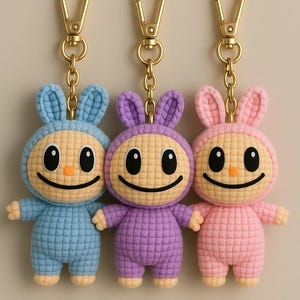 Crochet Labubu Keychain Set: Handmade Amigurumi Kawaii Bag Charms