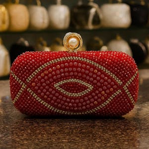 Luxury Red Crystal Clutch Bag, Evening Party Purse, Bridal Box Clutch, Wedding Handbag, Formal Accessory Gift for her, Premium bag