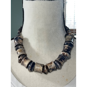 Artisan Agate Cylinder Bead Necklace -- 18&quot;