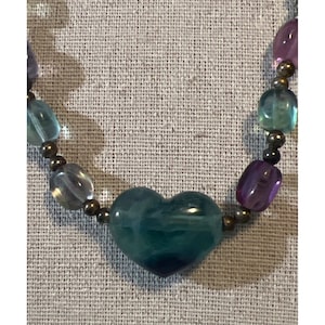Jade Heart Pendant & Amethyst Necklace -- 18&quot;