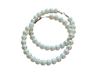 White Pearl Hoop Earrings
