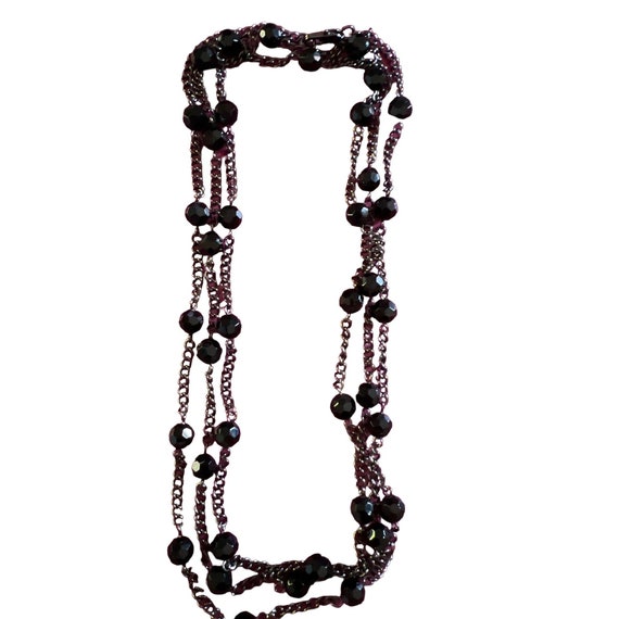 Black Faceted Strand Black  Glass  Beads -- 58" - image 2