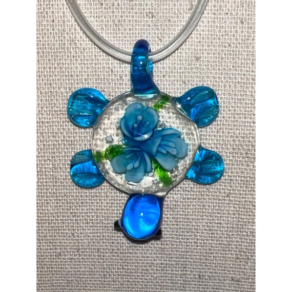 Glass Blue Flower Pendant Necklace - image 2