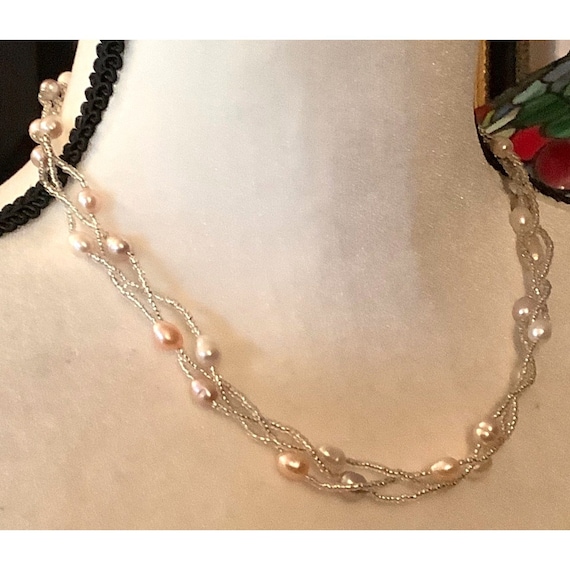 Genuine Pastel Pink And Cream Pearl Necklace -- 1… - image 3