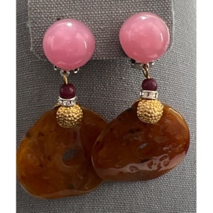 Pink And Amber Acrylic Clip-On Earrings