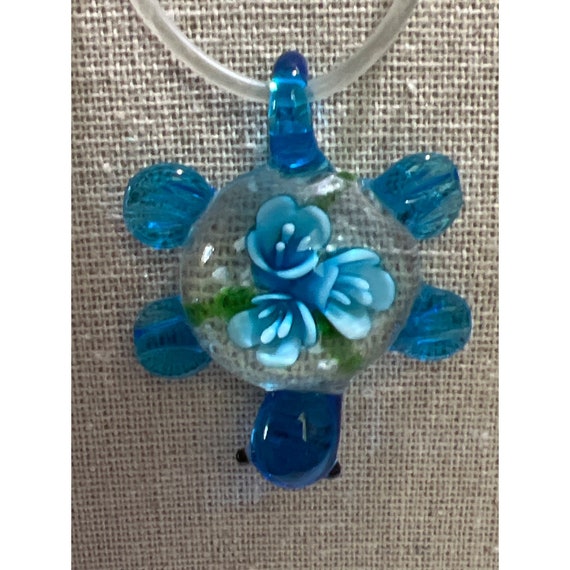 Glass Blue Flower Pendant Necklace - image 1