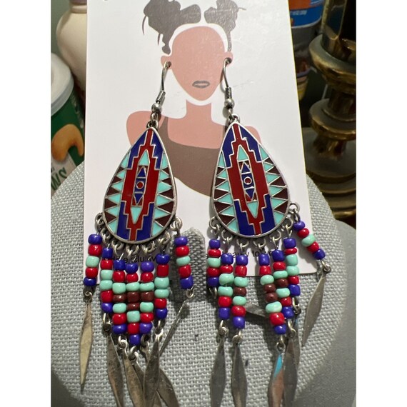 Native Feather Silver Dangle Earrings - image 6