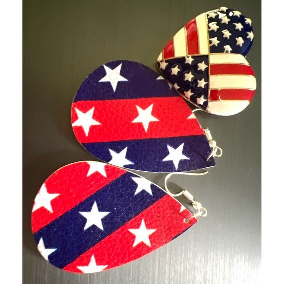 Star Spangle Banner Earrings & Enamel Pin Set - image 8