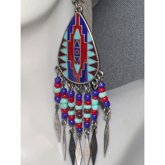 Native Feather Silver Dangle Earrings - image 3