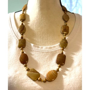 Genuine Brown Jasper And Gold Necklace -- 27&quot;