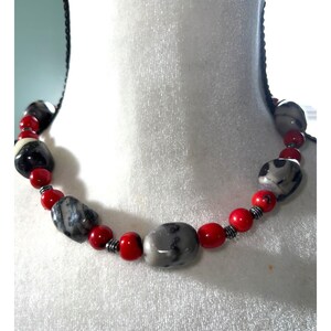 Artisan Red Grey And White Jasper Stone Necklace-- 18&quot;